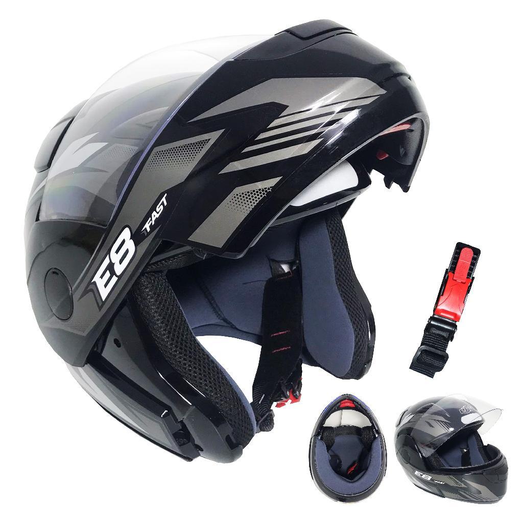 Capacete Ebf Fast E08 Robocop Escamoteavel Preto Prata Tamanho 60