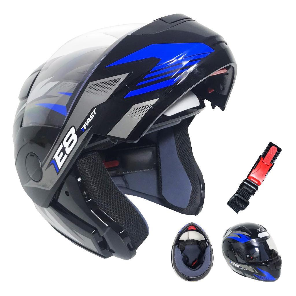 Capacete Ebf Fast E08 Robocop Escamoteavel Preto Azul Tamanho 61