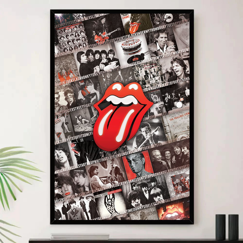 Quadro Placa Decorativa Música Internacional Rolling Stones Rock Clássico Blues Rock Álbuns com Moldura