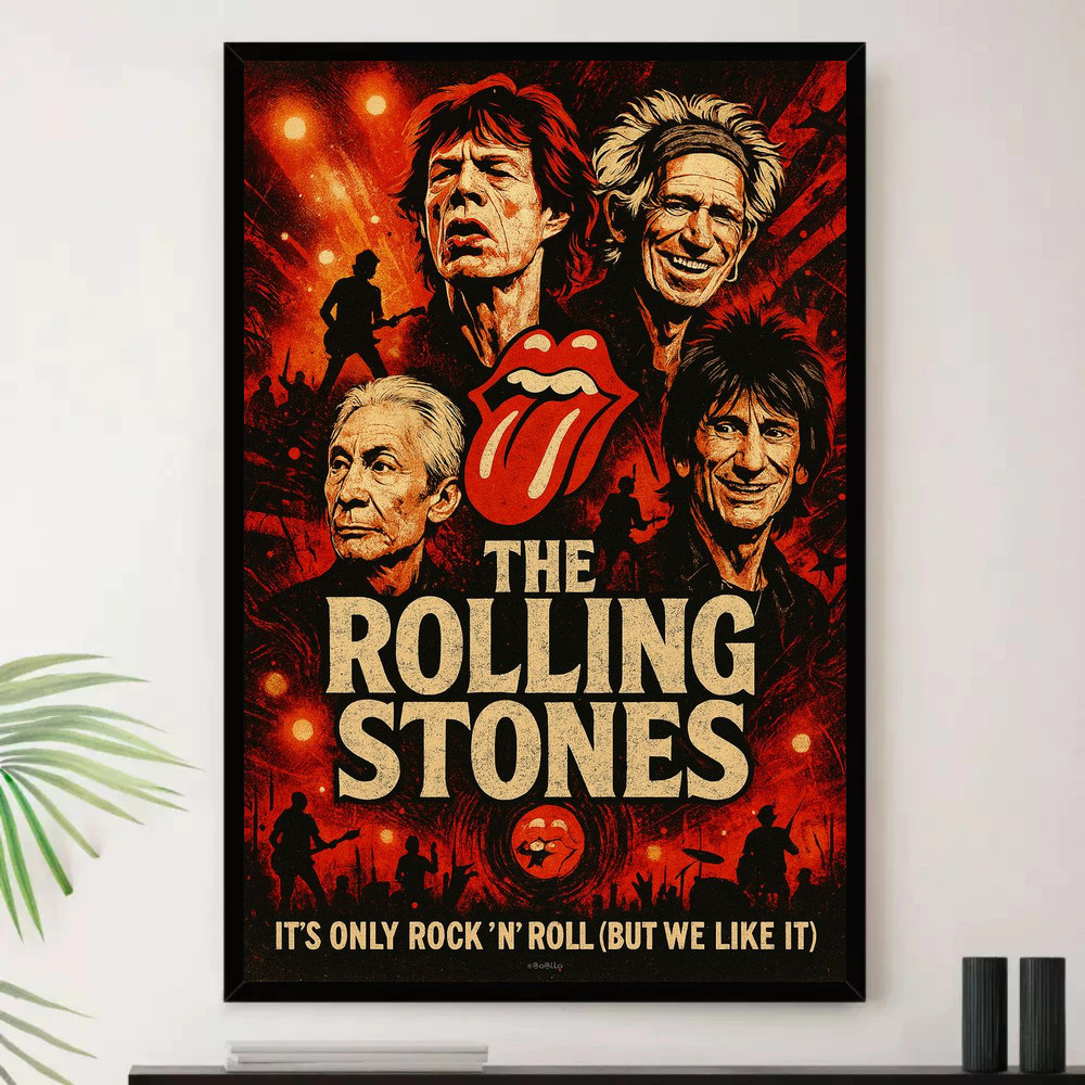 Quadro Placa Decorativa Música Internacional Rolling Stones Rock Clássico Blues Rock Álbuns com Moldura