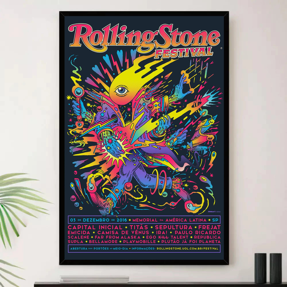 Quadro Placa Decorativa Música Internacional Rolling Stones Rock Clássico Blues Rock Álbuns com Moldura