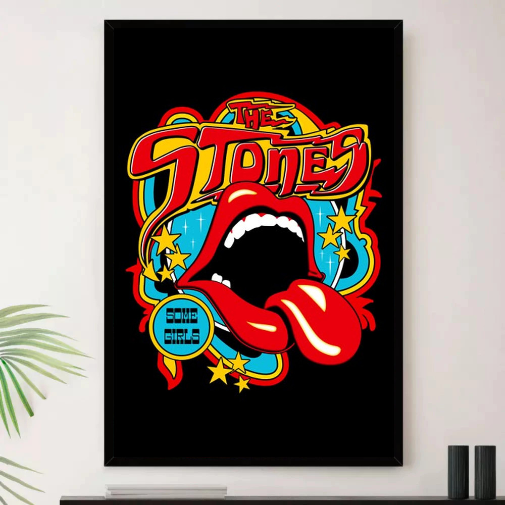 Quadro Placa Decorativa Música Internacional Rolling Stones Rock Clássico Blues Rock Álbuns com Moldura