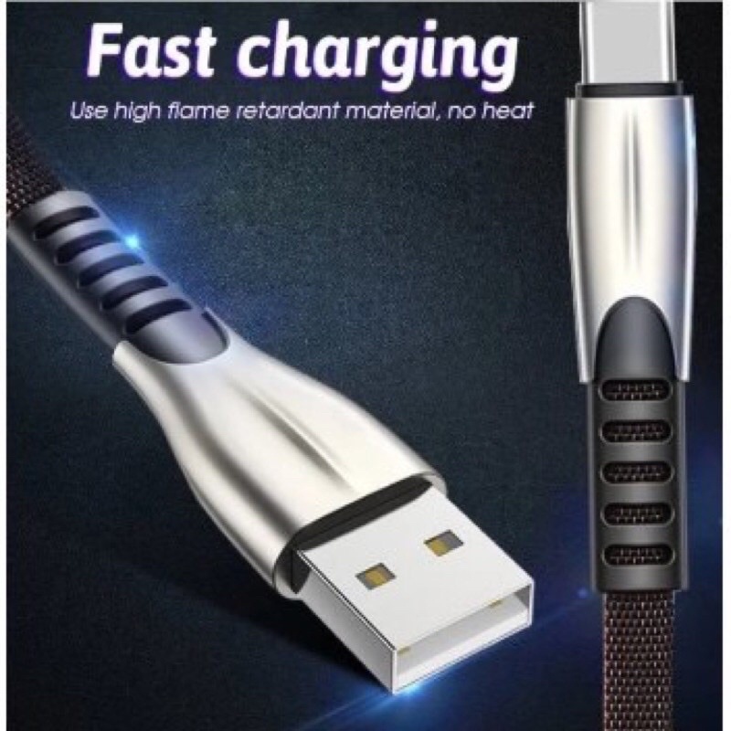 cabo fast charging tipo c / v8 / iPhone reforçado com zinco