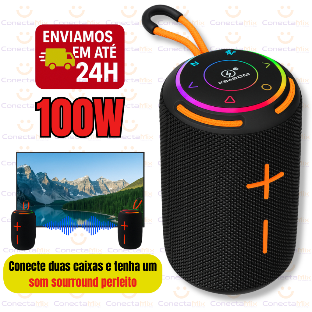 Caixa de Som Bluetooth 100w - 50W - 30w Kapbom LED Portátil IPX6 — Som Potente & À Prova D’Água