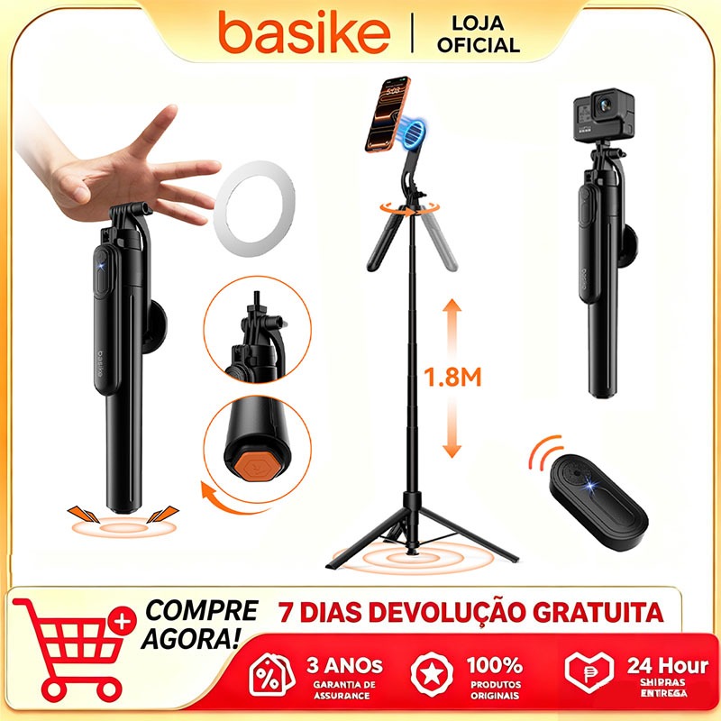 Basike 1.8M Magnetic Tripod 360 Rotation° hone selfie giratório anti-vibração Tripé portátil extensível Ideal para vlogs