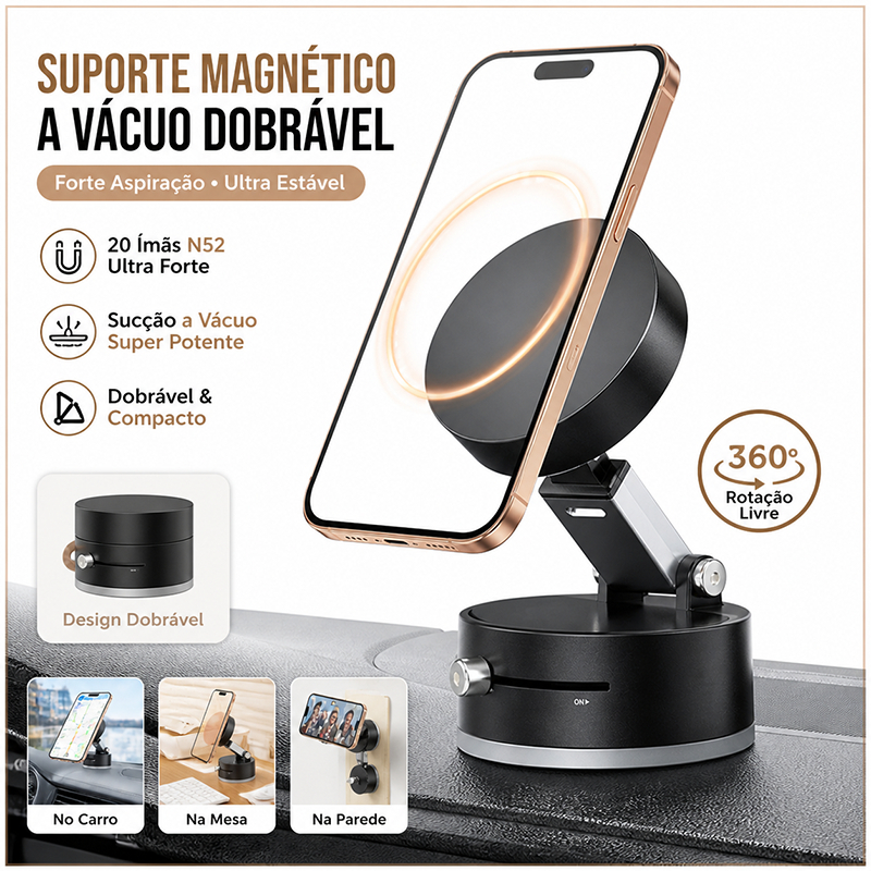 360 ° Rotação Dupla Face Vácuo Magnético Carro Montado Suporte De Adsorção Preguiçoso Multifuncional Dobrável Do Telefon