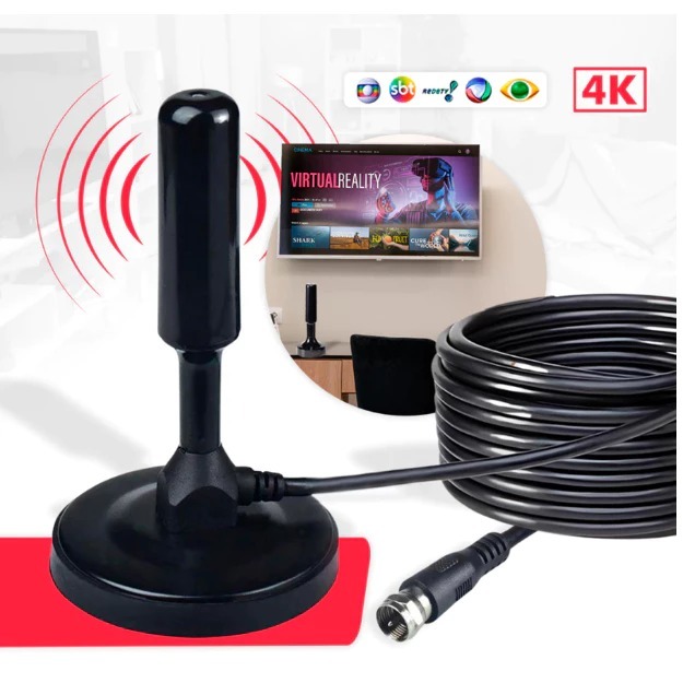 Antena Digital Interna Externa Full Hdtv 4K Cabo de 3m Grande