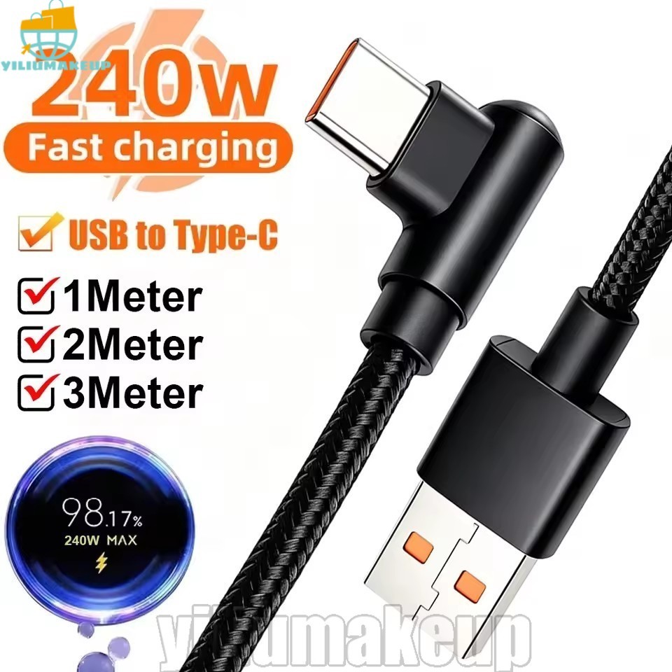 [Quick] Cabo De Carregamento Rápido De Alta Velocidade 10A Tipo C-Para Telefones E Tablets-90 ° Cotovelo-Dados Fio De Tr