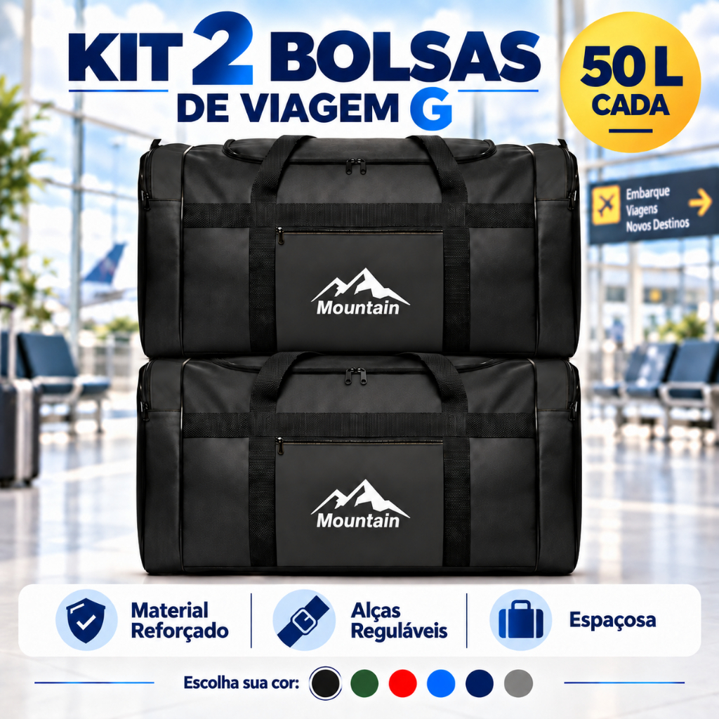 Kit 2 Bolsas Mala de Viagem G 50 Litros Grande Resistente Dobrável Reforçada Familia Dobravel Férias