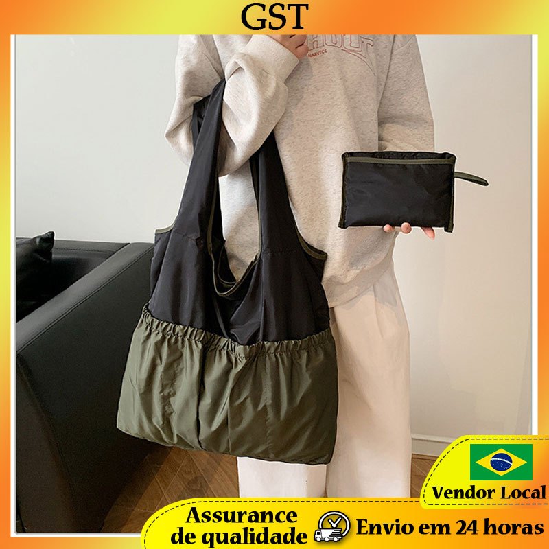 Bolsa de ombro dobrável Casual de grande capacidade com zíper bolsa de compras Commuter All-Match bolsa sacola