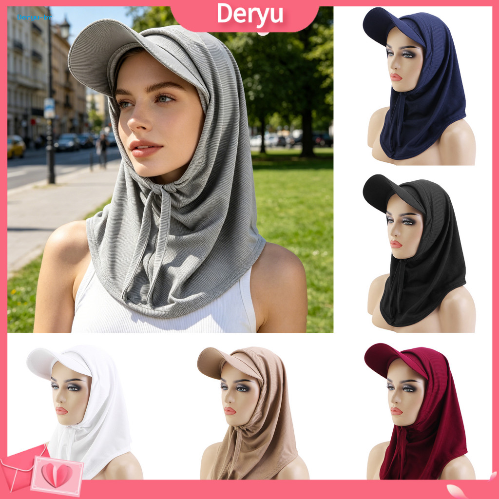 Drawstring Sun Hat Turban 2pcs Adjustable Set with Built-in Shawl Extended Brim Full Coverage for Outdoor Travel Sports