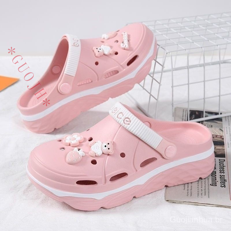 [Envio em 48 horas] Sapatos De Verão De Buraco Feminino Uso Ao Ar Livre ins Trendy Baotou Half Drag Thick Sole Non-slip