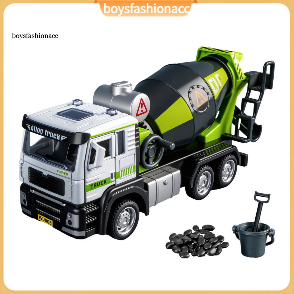 Kids Mixer Truck Toy with Light Sound Opening Doors Movable Joints Inertia Drive Construction Vehicle Model for Toddlers
