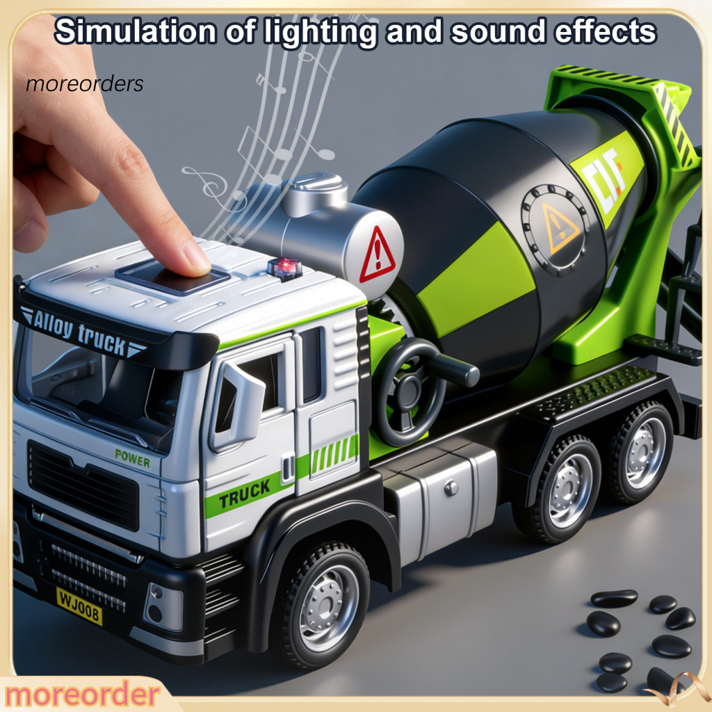 Kids Mixer Truck Toy with Light Sound Opening Doors Movable Joints Inertia Drive Construction Vehicle Model for Toddlers