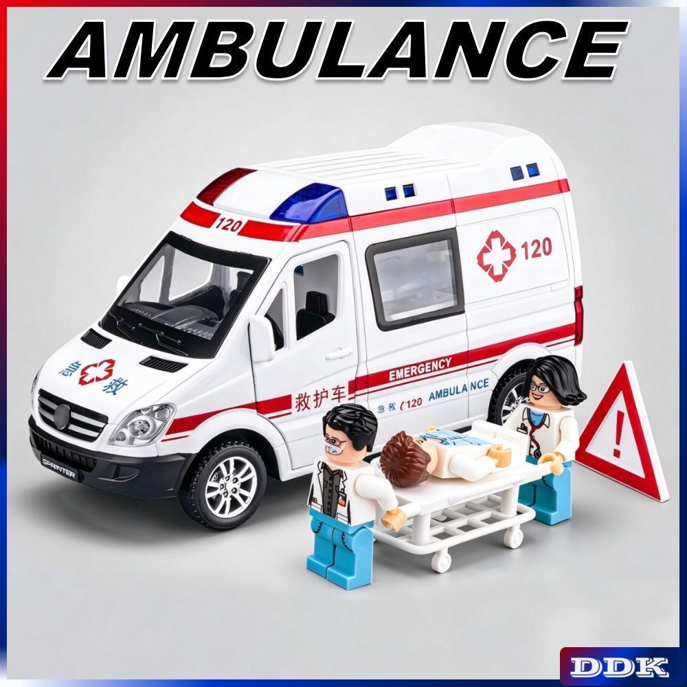 1 : 32 Ambulância Diecast Model Car Alloy Toy Metal Sound & Light Pull Back Truck Collection Veículos Presentes Para Cri