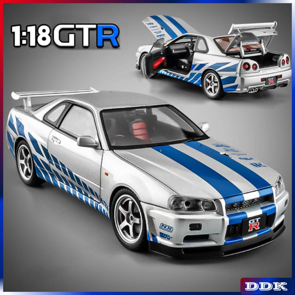 1:18 GTR-R34 Diecast Alloy Model Toy Car Sound Light Pull Back Kid Friend Presente
