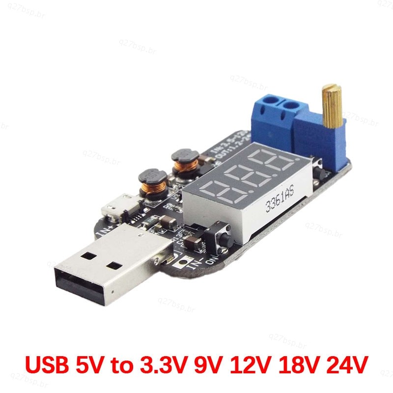 Módulo Regulador De Tensão De Fonte De Alimentação Buck-Boost Ajustável USB 5V A 3.3V 9V 12V 18V 24V Com Display De Corr