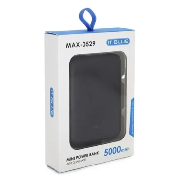 Mini Power Bank Carregador 5000mah Muito leve Portatil 2 USB E USB C iT- blue MAX-0529