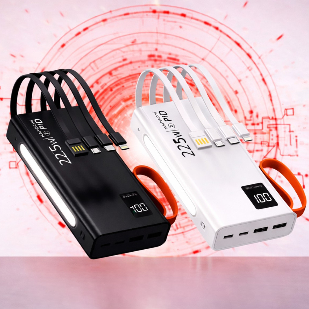 Power Bank Turbo 20000 Mah Carregador De Bateria Portátil Com 4 Entradas 4 Cabos Integrados Lanterna