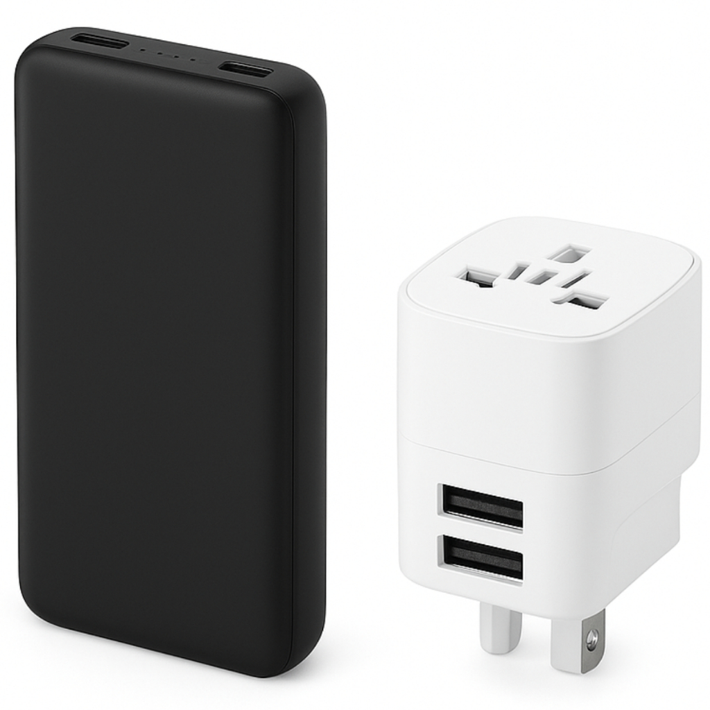 Kit Viagem Sem Stress Power Bank 10000mAh + Adaptador de Tomada Universal | Portátil e Essencial