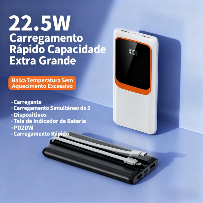 Power Bank Turbina de Carregamento 22.5W - 10000mAh Portátil Prático e Compacto