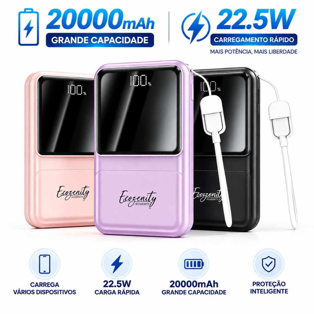 Portable Power Bank Charger 20000mah 22.5W Carregamento rápido para vários dispositivos