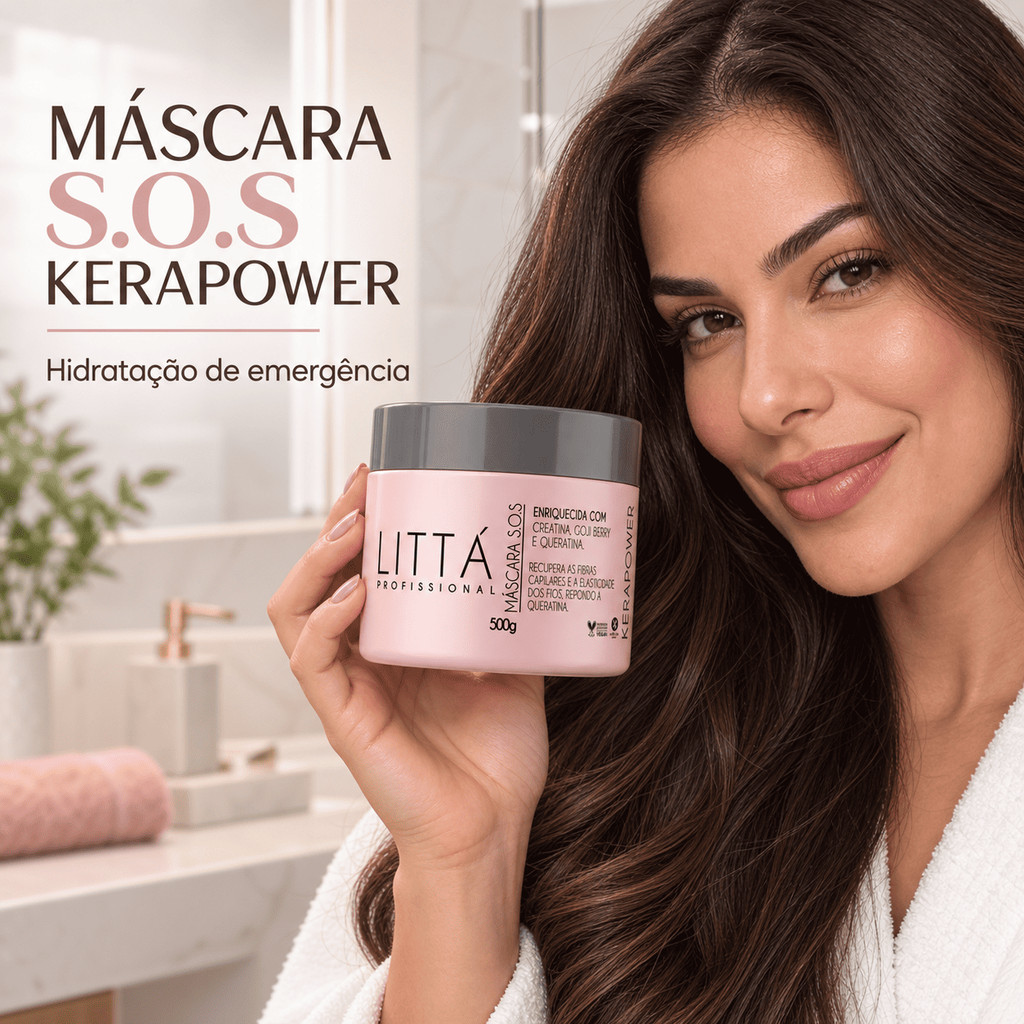 Máscara Capilar LITTÁ Professional S.O.S Kerapower 500g | Hidratação Pós-Química com Creatina e Queratina