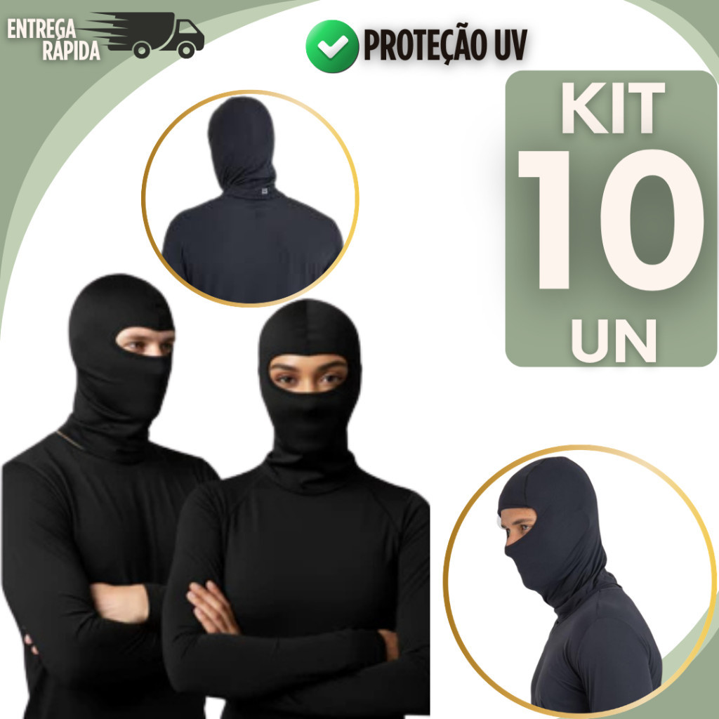 Kit 10 Balaclava Comprar Touca Ninja Preta Proteção UV Promoçao Moto, Bike, Pesca, Uso Tático, Airsoft e Paintball