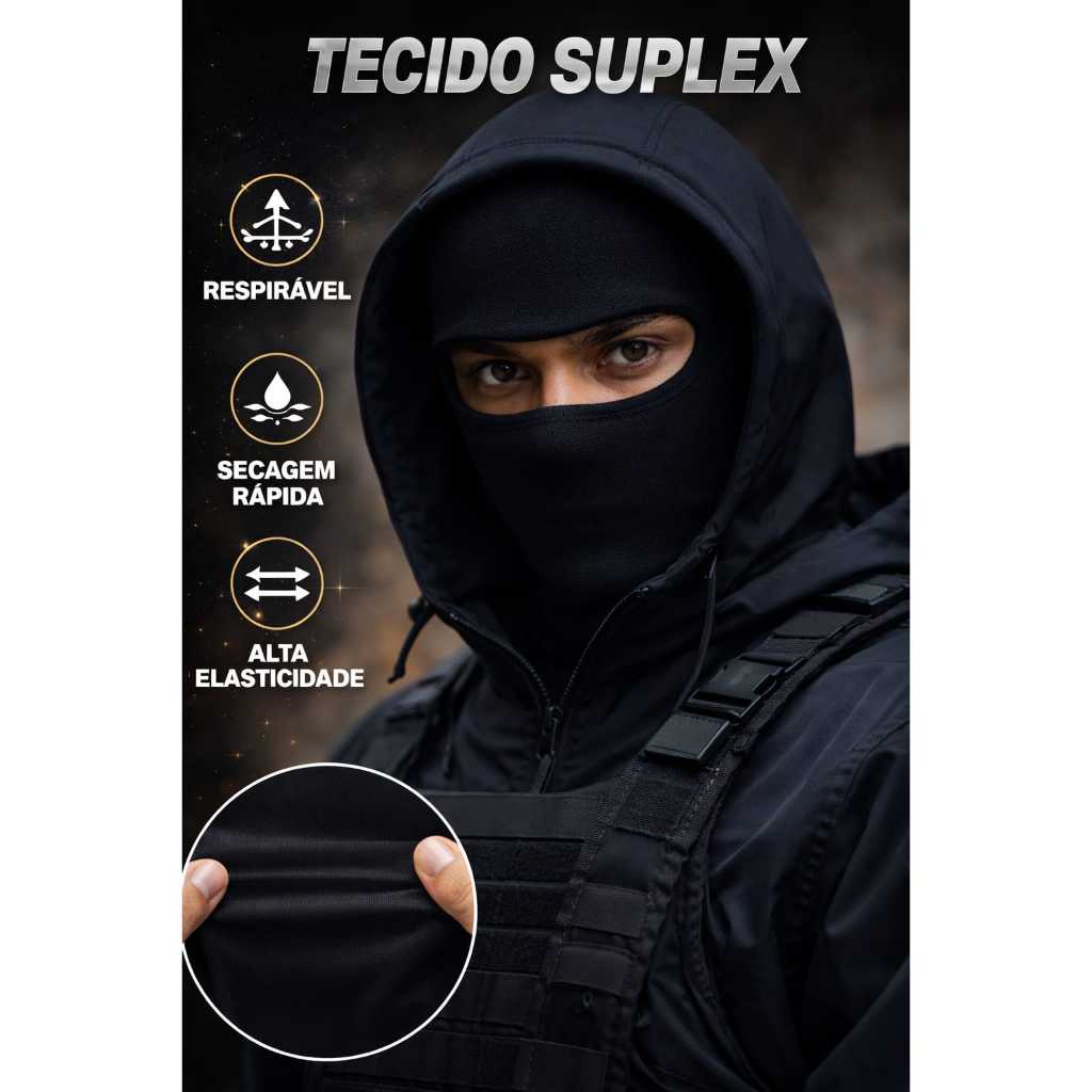 Touca  Ninja Balaclava Preta Proteção UV –KIT 4 Un Moto, Bike, Pesca, Uso Tático, Airsoft e Paintball