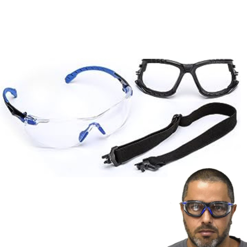 Kit Óculos 3M Solus 1000 Tira Elástica Espuma Incolor Anti-Risco Anti-Embaçante para Segurança Proteção Airsoft Militar