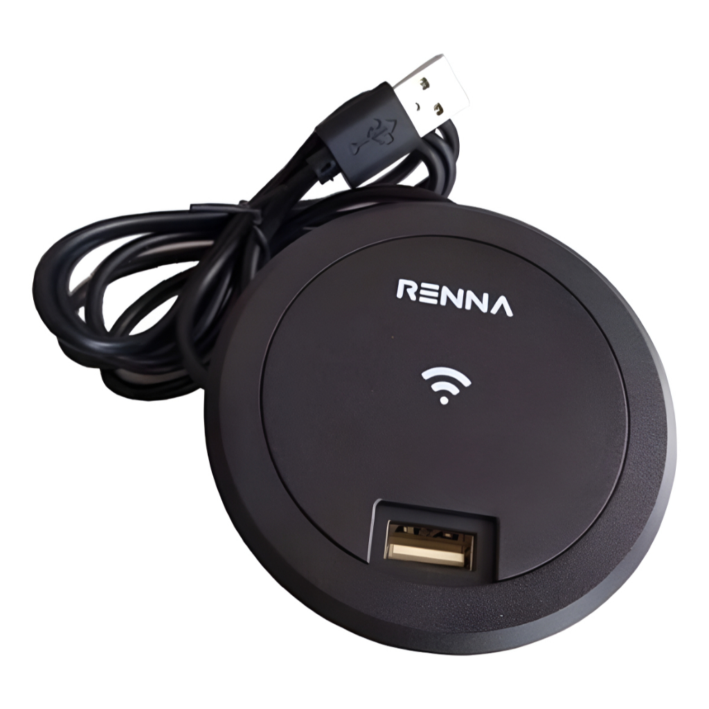 Carregador Wireless de Embutir 10W com USB para Mesa Preto Renna