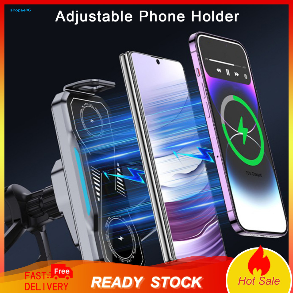 Universal Ball Head Phone Stand Mobile Foldable Car Mount with 15w Fast Wireless Charger 360° Rotation Dual-coil Chargi
