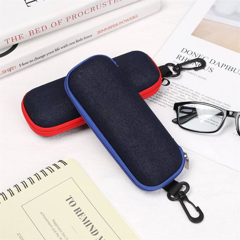 qo Moda Denim Tecido Óculos Caixa Zíper De Sol Proteção Recipiente Caso Leitura Organizador Carry Bag br