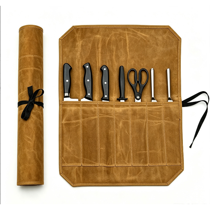 Saco De Rolo De Faca Lona Encerada 7 Slots Grande Capacidade Portátil Chef Carry Utensílio Cozinha Armazenamento Para Ac