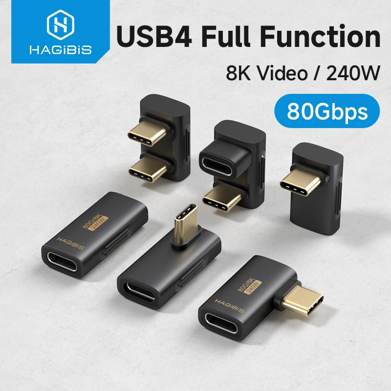 Adaptador Hagibis USB4 PD240W 80Gbps 8K USB C Para Type-Conversor De Ângulo Reto De 90 Graus Compatível Com Thunderbolt