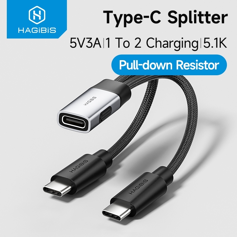 Hagibis USB C Splitter 1 Em 2 Saídas 2 1 Tipo Cabo De Alimentação Divisor De Carregamento Rápido 5.1K Para Telefones And