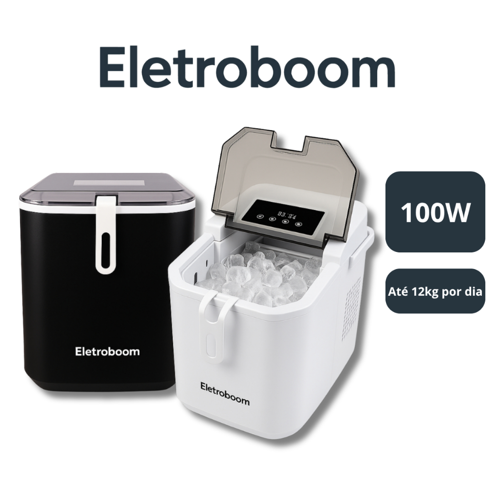 Máquina de Gelo EletroBoom Portátil 100W Elétrica Produz até 12KG Produção Rápida de Cubos