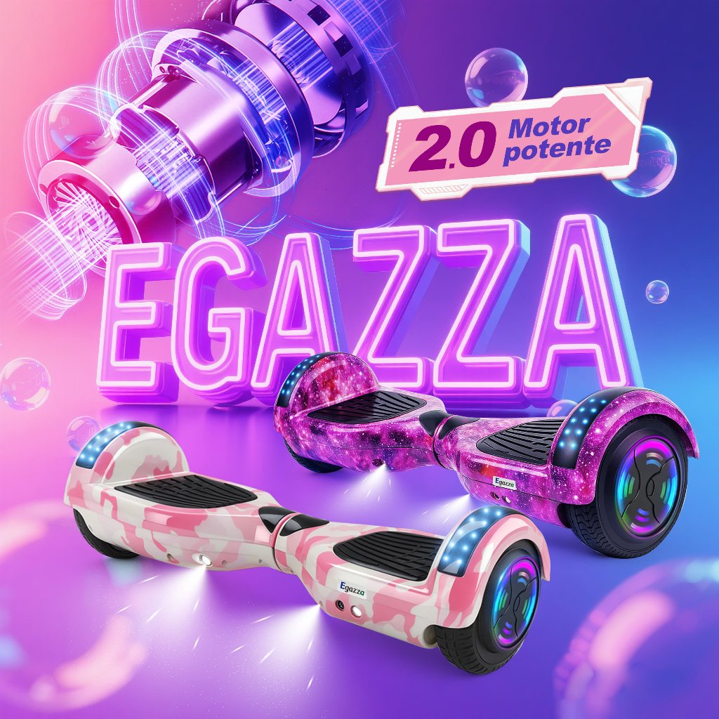Egazza Hoverboard 6.5” Novas Rodas Super Estilosas Com LED Bluetooth Motor 600W Bateria Capacidade