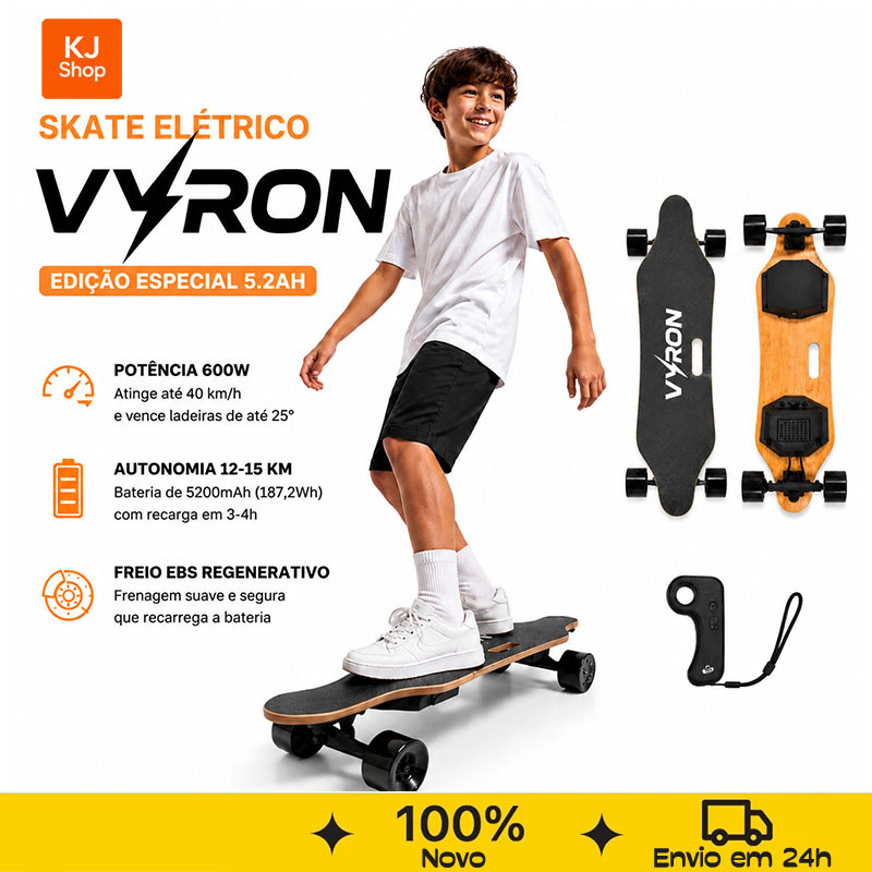 VYRON Skate Elétrico Com Controle 4 Rodas Infantil Longboard 36-42v 600w 8 Amperes Preto