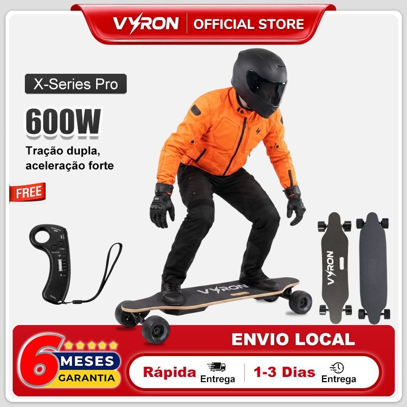 VYRON Skate Elétrico Longboard Dual Motor 600W 40km/h X-Series Pro Titan 3 Modelos