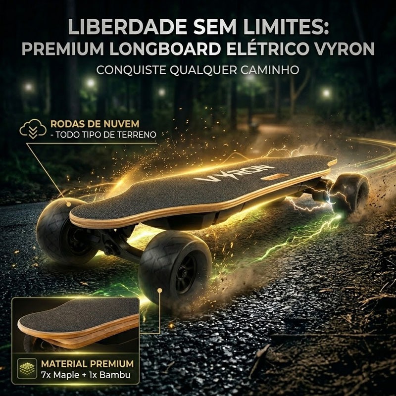 Skate Elétrico Longboard Vyron 600W Profissional Rodas de Nuvem 40km/h Adulto