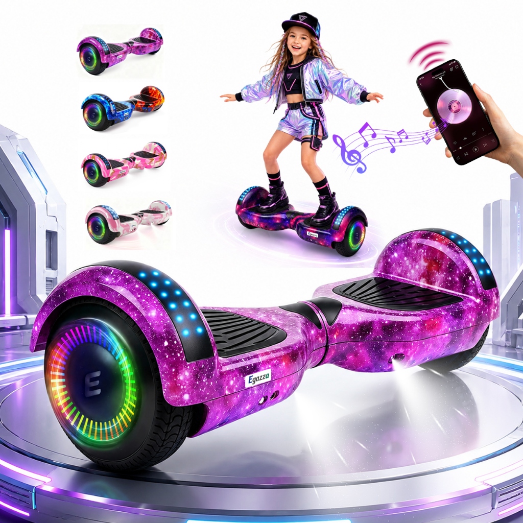 Egazza Bateria Potência 700W Hoverboard Overboard Skate Elétrico 6,5' Polegadas Luz LED e Bluetooth