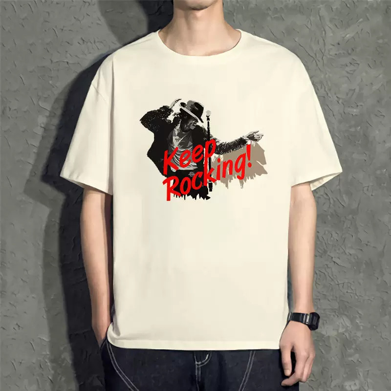 Camiseta Masculina Feminina Oversized Estampa Michael Jackson Keep Rocking! T-shirt Streetwear Casual