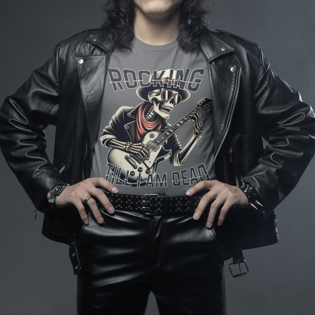 Camisa Básica Masculina 100% algodão Rocking Camiseta Caveira Rockeira Com Costura Reforçada