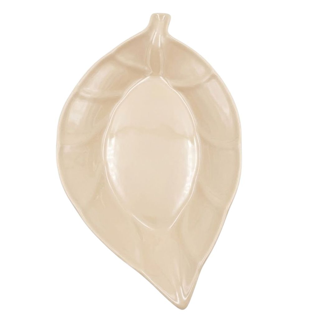 Travessa Escultural De Cerâmica Folha Tropical – Centro de Mesa Premium 44cm