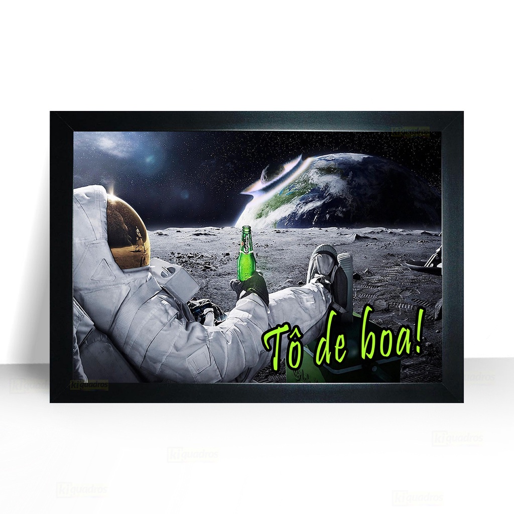 Quadro To de boa Bar Barbearia Lua moldura 44cm