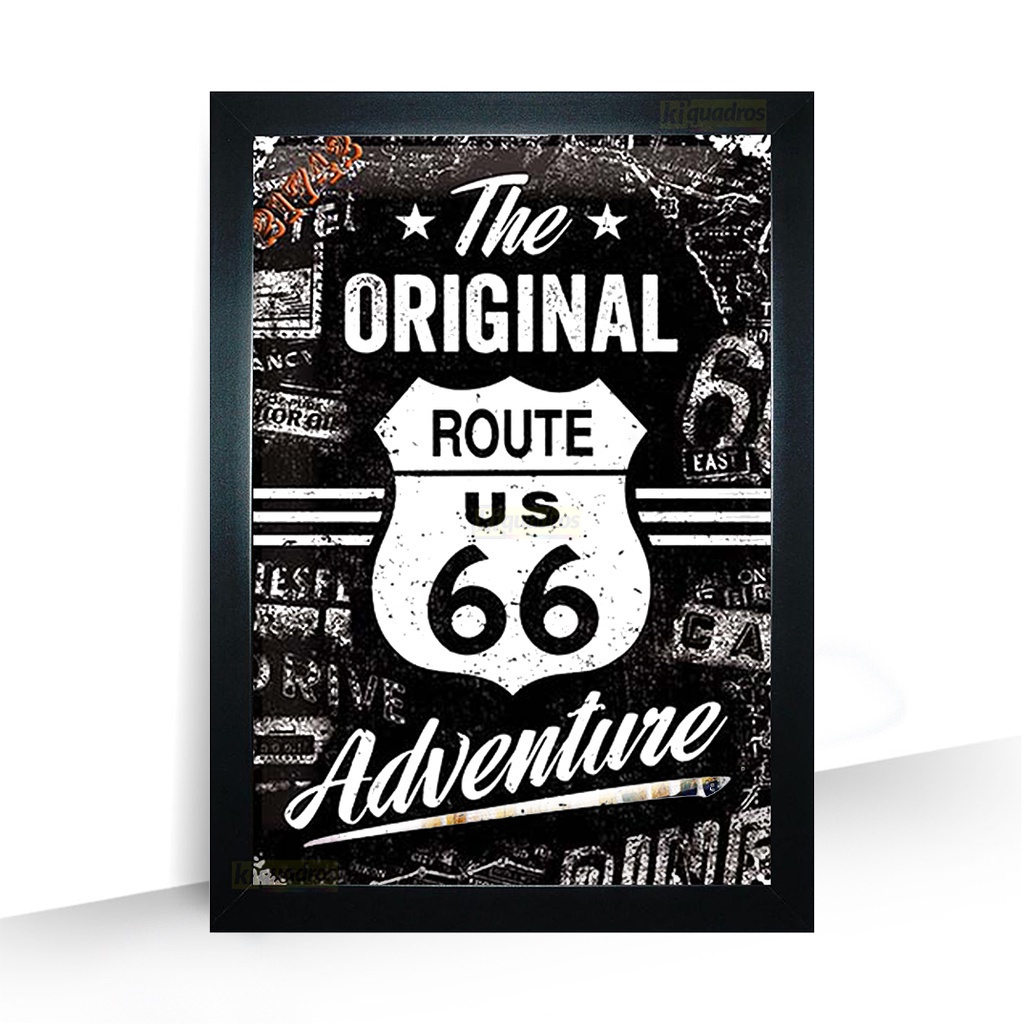Quadro Rota 66 Barbershop Rock Bar Viagem moldura 44cm