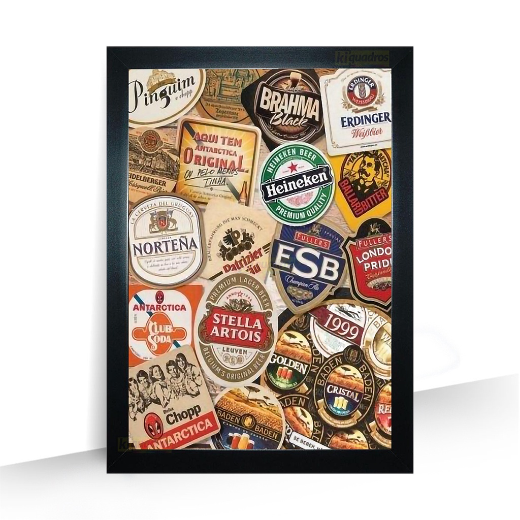 Quadro Cervejas Bar Barbearia Vintage Moldura 44cm