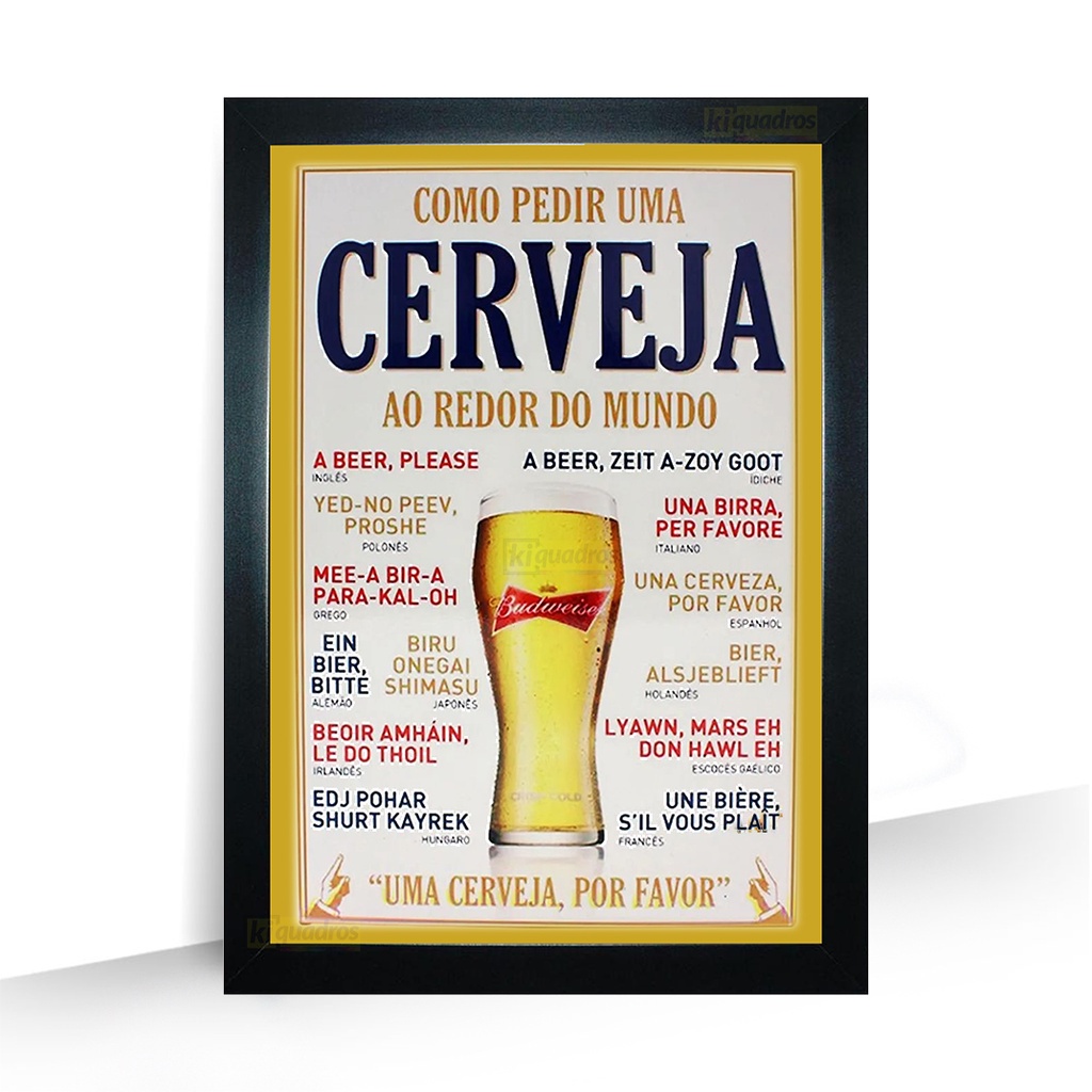 Quadro Tipos de Cerveja Bar Drink Bebida moldura 44cm