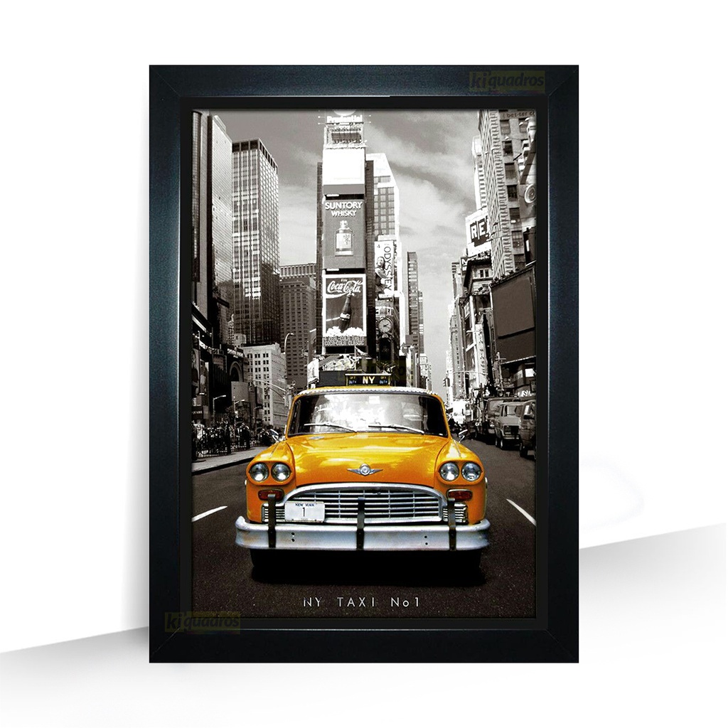 Quadro Carro Amarelho USA Vintage Retrô Bar moldura 44cm